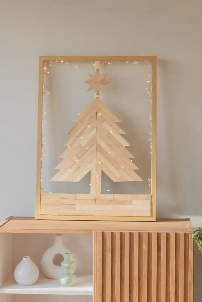 Framed Herringbone Wood Christmas Tree Art — Alternative Christmas Trees
