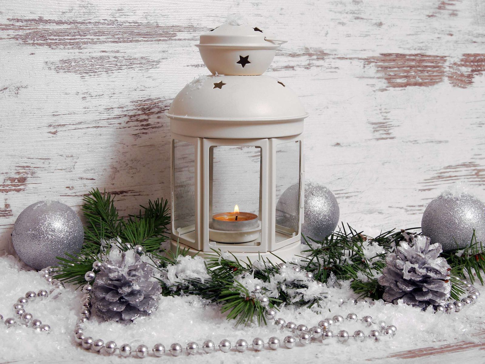 Lantern with Faux Snow and Winter Accents — Winter Decor After Christmas