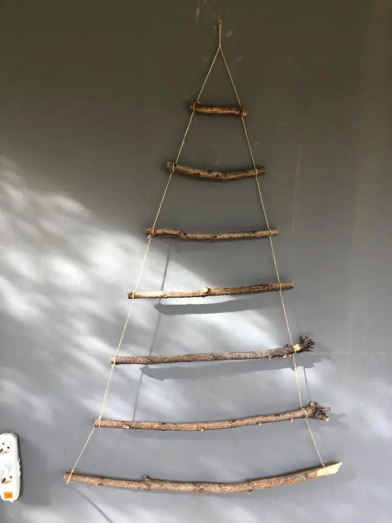 Rustic Driftwood Shelf Wall Tree with Pine and Lights — Wall Christmas Tree