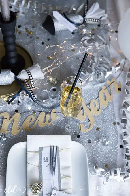 Glittering 'New Year' Banner and Table Setting — New Years Eve Party 2027
