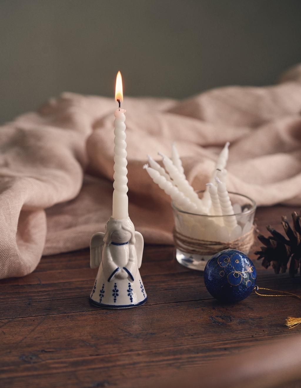 Charming Ceramic Angel Candle Holder with Twisted Taper Candle — Christmas Candle Decor