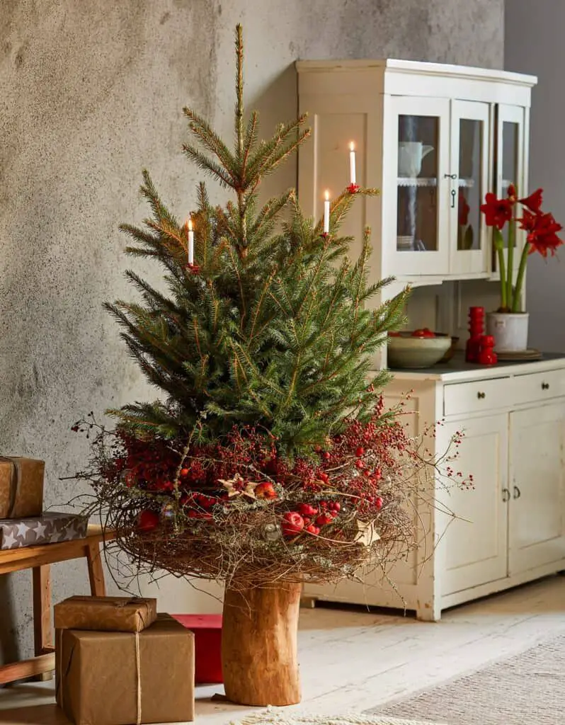 Rustic Natural Christmas Tree with Candle Decorations — Christmas Tree Trends 2026