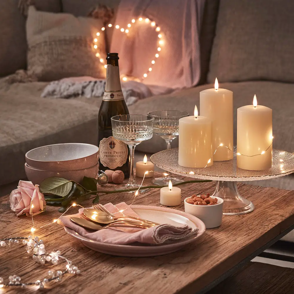 Romantic Vignette with Heart-Shaped Lights Romantic Vignette with Heart-Shaped Lights — New Years Eve Date Night at Home