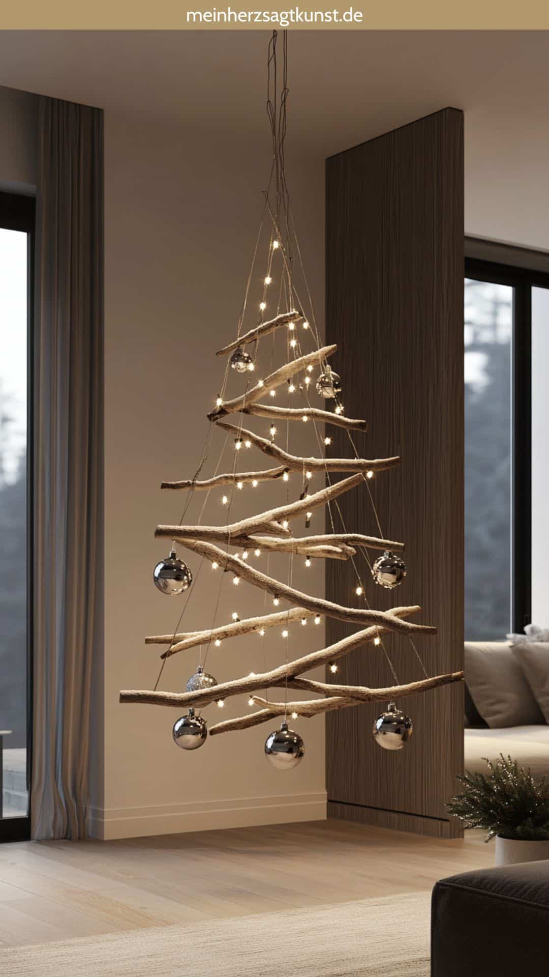 Ethereal Suspended Christmas Tree of Branches and Lights — Minimalist Christmas Tree