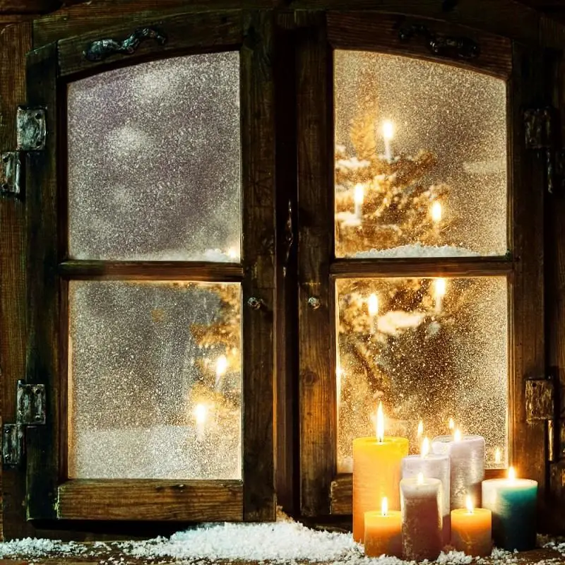 Cozy Candles in a Frosted Rustic Window — Christmas Window Candles