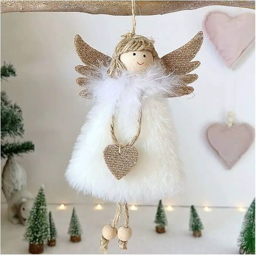 Plush Angel Ornament with Glittery Wings — Handmade Christmas Ornaments