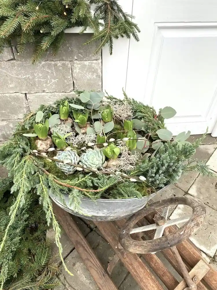 Planter On A Sled Visual Idea — Christmas Porch Decor