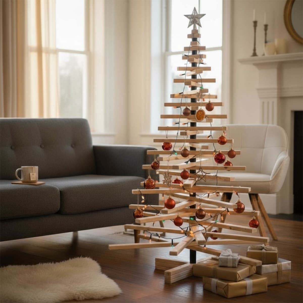 Geometric Slatted Wooden Christmas Tree with Lights Geometric Slatted Wooden Christmas Tree with Lights — Scandinavian Christmas Tree