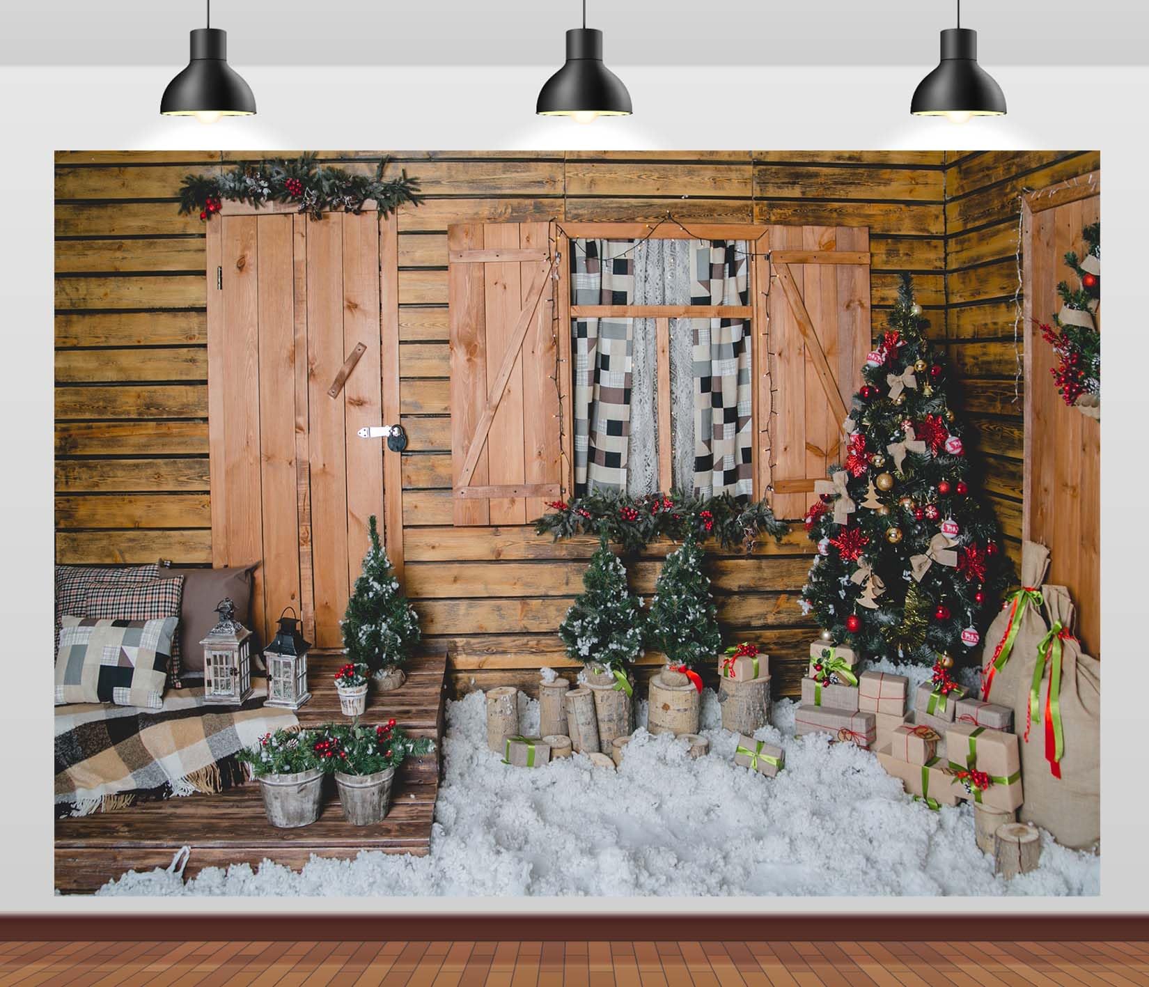 Rustic Wooden Cabin Christmas Backdrop for Photos — Christmas Party Backdrop