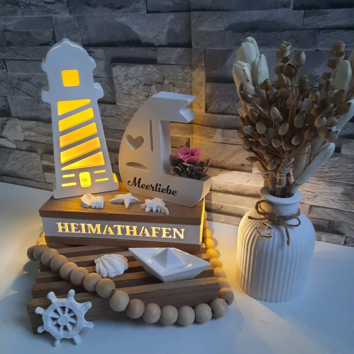 Coastal Vignette with Light-Up Lighthouse and Shells Coastal Vignette with Light-Up Lighthouse and Shells — Coastal Christmas Decor