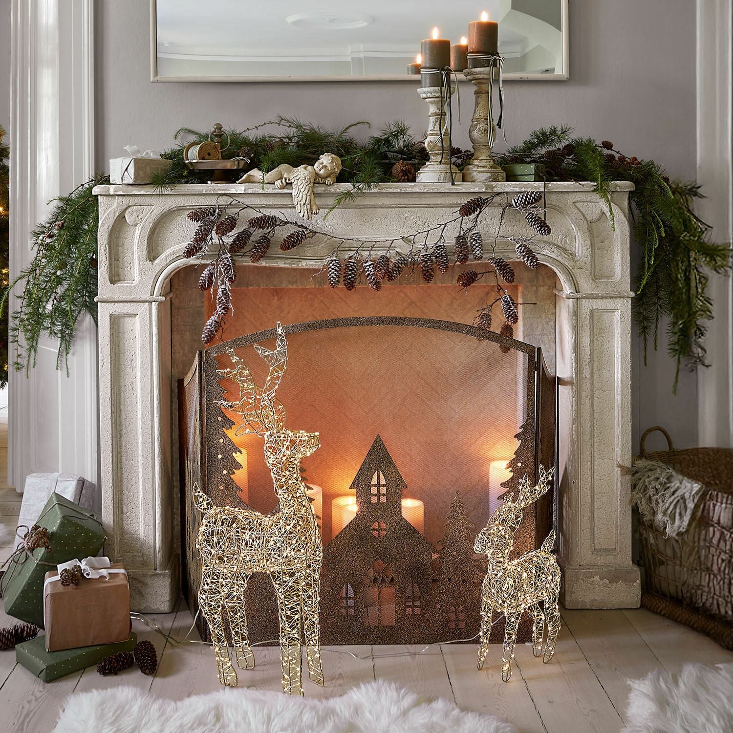 Living Room Elegant Cream Mantel Styling Variation Living Room Elegant Cream Mantel Styling Variation — Christmas Mantel Decor