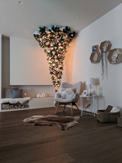 Modern Living Room with an Upside-Down Christmas Tree — Christmas Living Room Decor