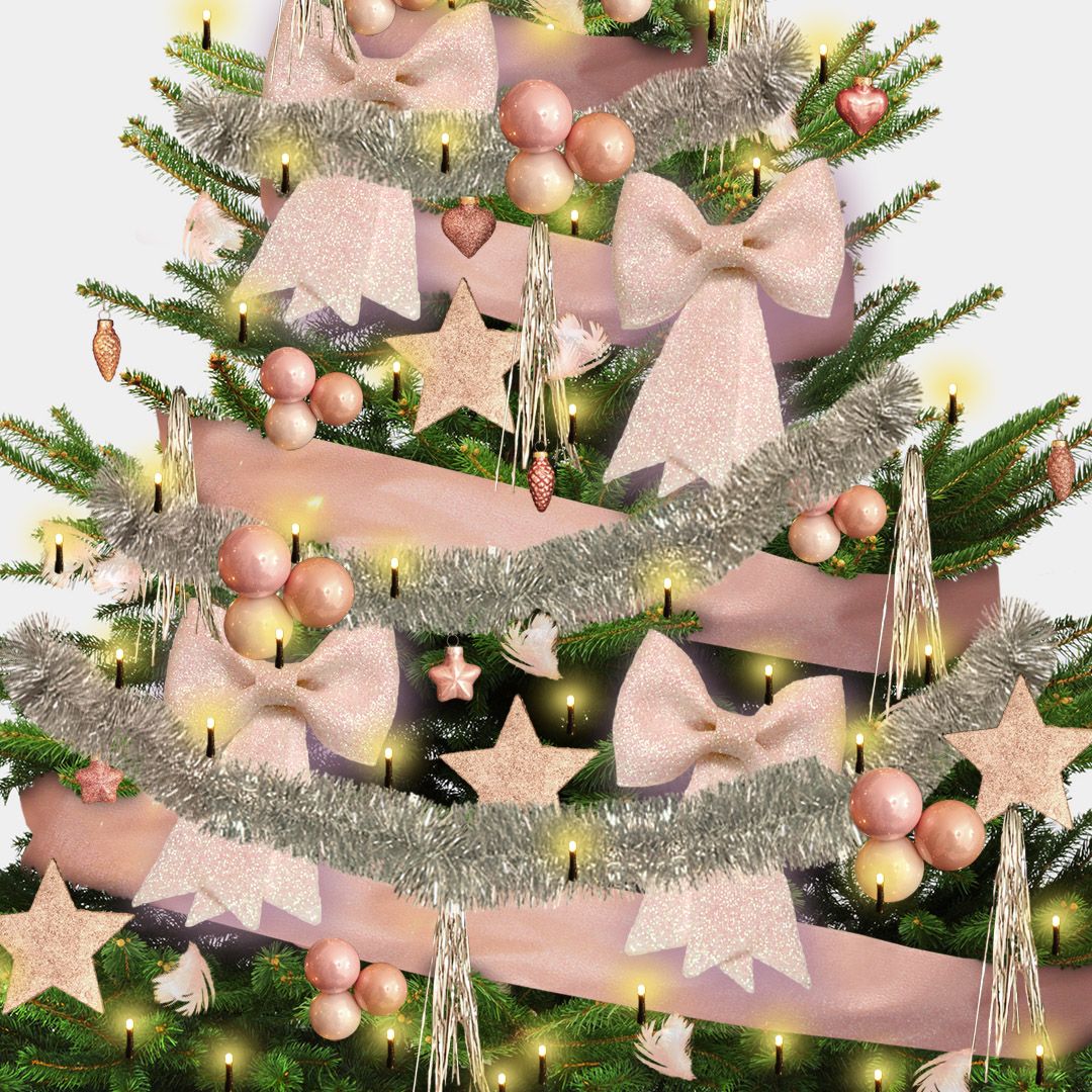 Glam Christmas Tree with Pink Glitter Bows and Baubles — Pink and Gold Christmas Tree