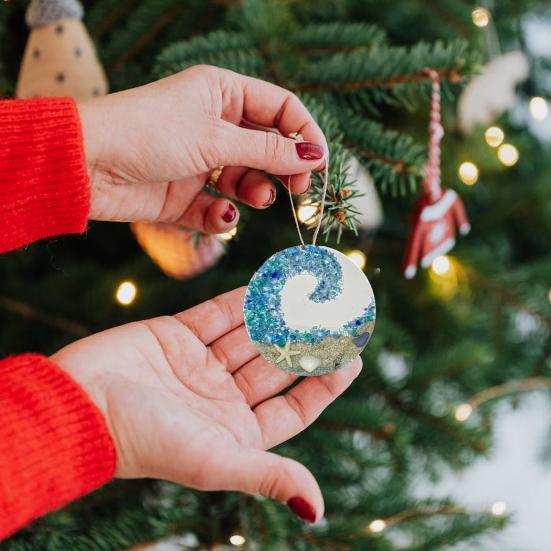 Coastal Christmas Ornament with Swirling Wave Design Coastal Christmas Ornament with Swirling Wave Design — Coastal Christmas Decor