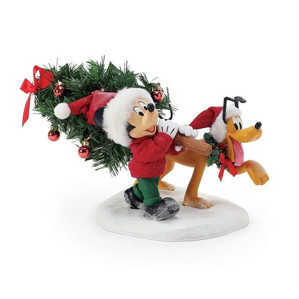 Mickey and Pluto Pulling a Tree Figurine — Disney Christmas Tree
