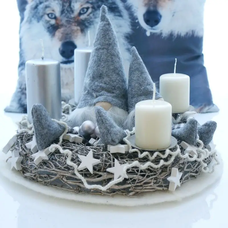 Modern Gnome Advent Wreath with Wicker Base Modern Gnome Advent Wreath with Wicker Base