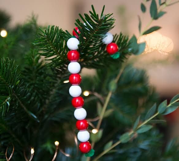 Detailed Beaded Candy Cane Ornament Craftsmanship Detailed Beaded Candy Cane Ornament Craftsmanship — Candy Cane Christmas Decor