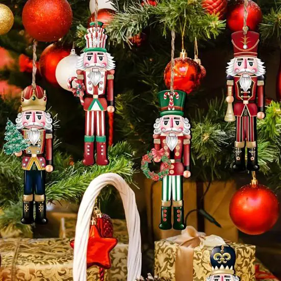 Wooden Nutcracker Ornaments Adorning Tree Branches Wooden Nutcracker Ornaments Adorning Tree Branches — Nutcracker Christmas Tree