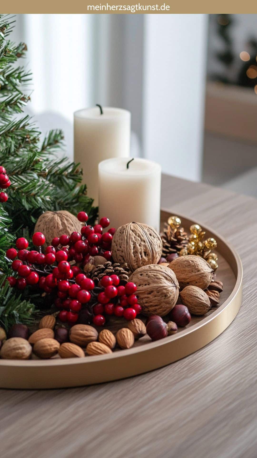 Modern Tiered Tray with Festive Red Berries and Greenery — Christmas Tiered Tray