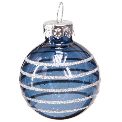 Deep Blue Ornament with Sparkling Silver Stripes — Blue and Silver Christmas Tree