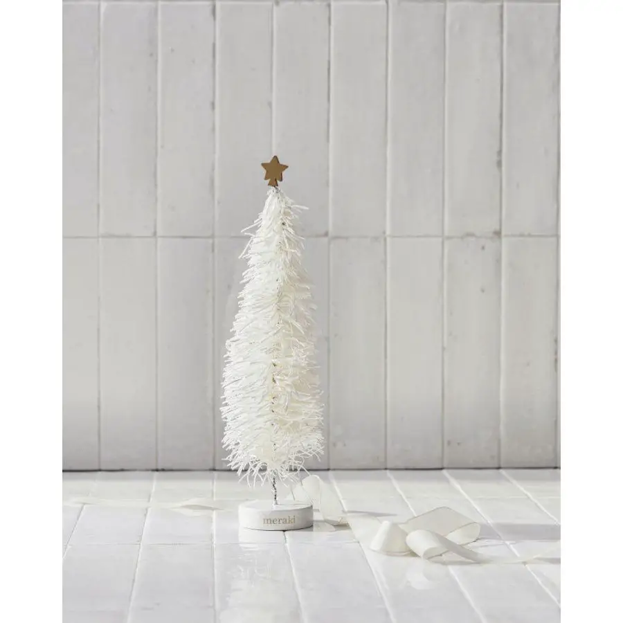 Miniature White Bottlebrush Tree with Golden Star Topper Miniature White Bottlebrush Tree with Golden Star Topper — White Christmas Tree Decor