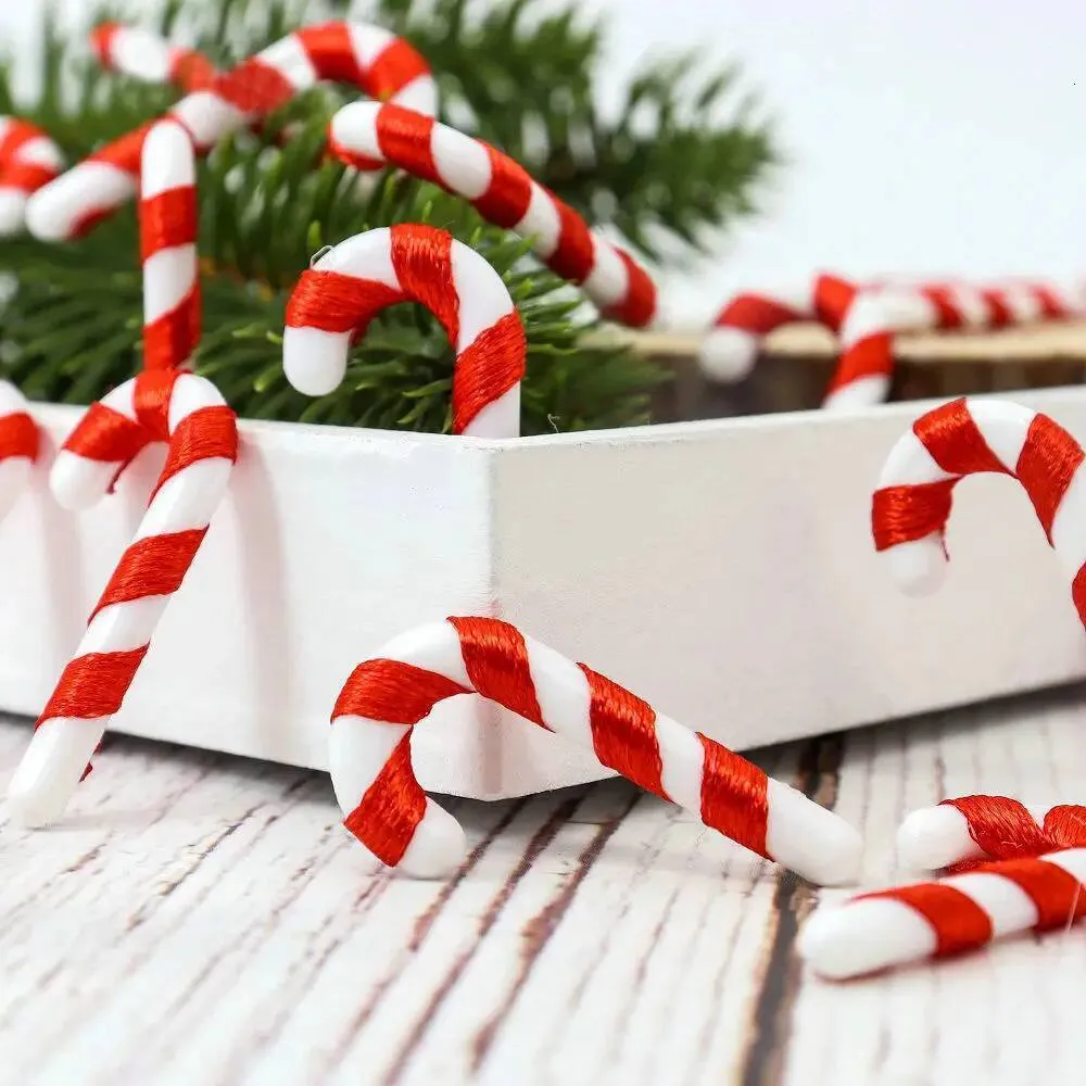 Festive Tray Display of Miniature Fabric Candy Canes — Candy Cane Christmas Tree