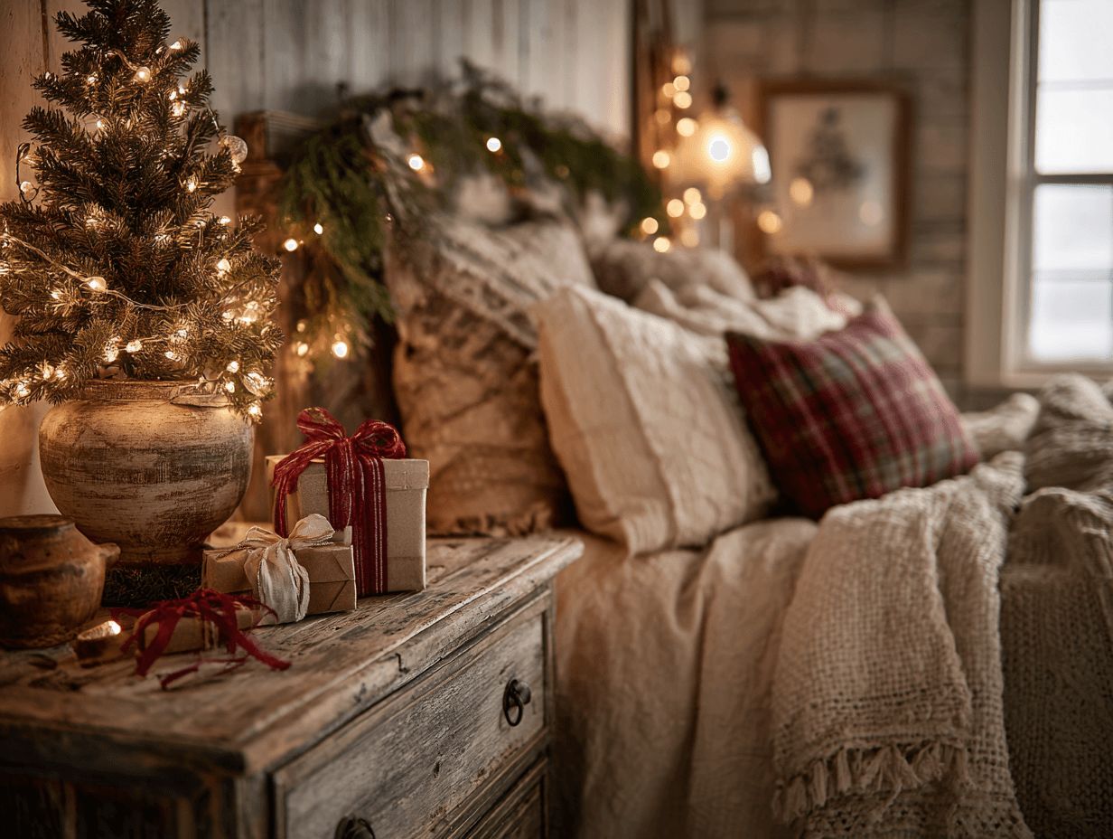 Rustic Christmas Vignette with Miniature Tree and Gifts — Christmas Bedroom Decor