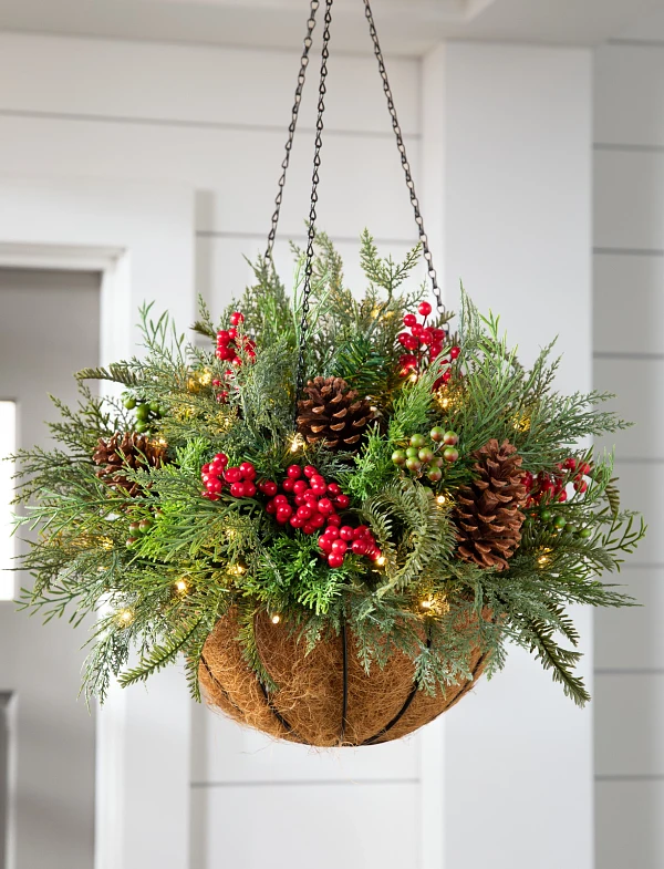 Hang a Lush Christmas Basket Overflowing with Festive Greenery — Christmas Porch Decor