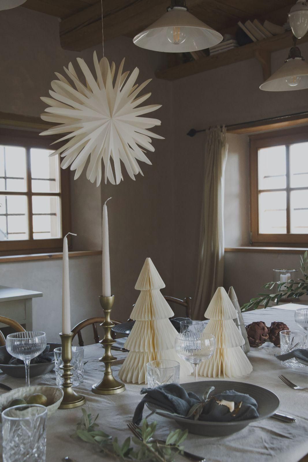 Rustic Dining Room with Hanging Paper Snowflakes
