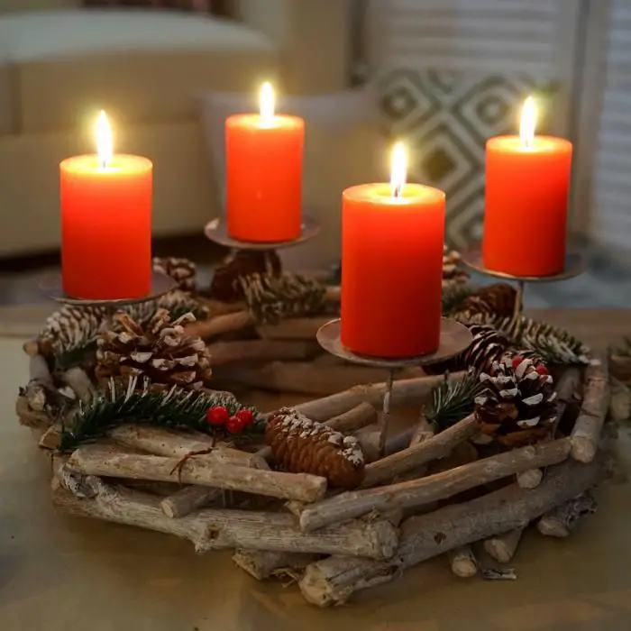 Driftwood Advent Wreath with Orange Candles Driftwood Advent Wreath with Orange Candles