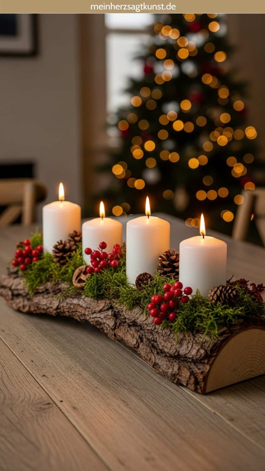 Rustic Log Centerpiece with Modern Festive Touches — Modern Christmas Decor