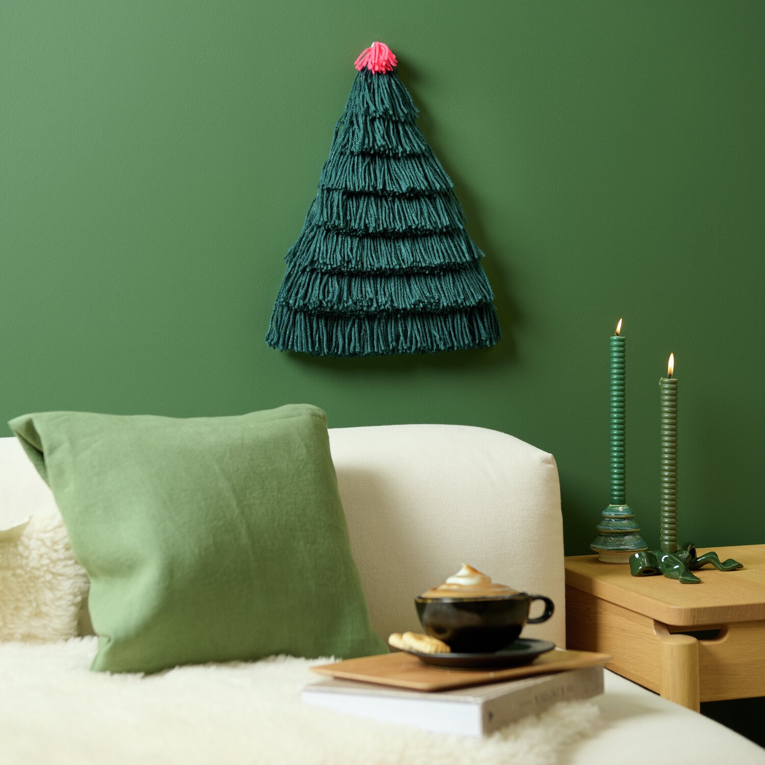 Boho Teal Fringed Wall Hanging Christmas Tree — Wall Christmas Tree