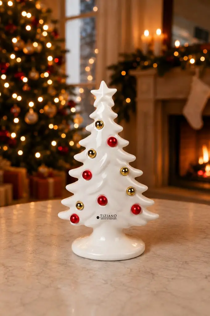 Glossy White Ceramic Christmas Tree Decoration — Ornament Christmas Tree