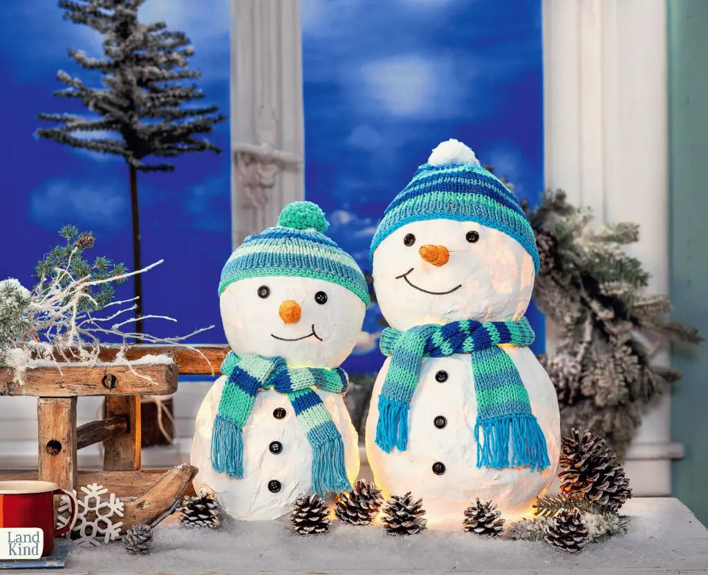 Whimsical Illuminated Snowmen Figures — Winter Decor After Christmas