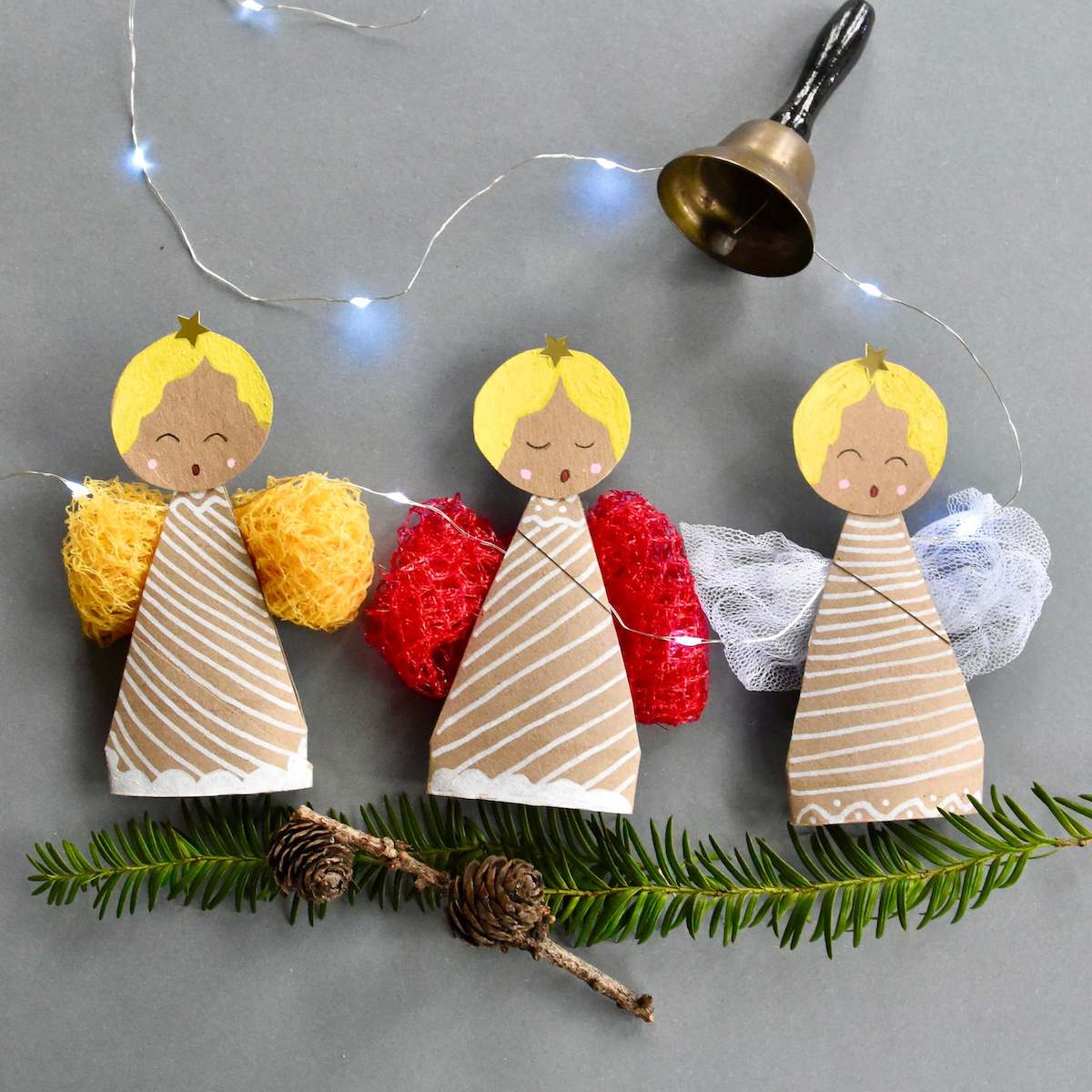 Whimsical Paper Angel Crafts with Yarn — Christmas Crafts for Kids