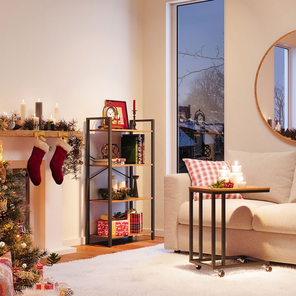 Modern Living Room with Bookshelf and Christmas Tree Modern Living Room with Bookshelf and Christmas Tree — Christmas Bookshelf Decor