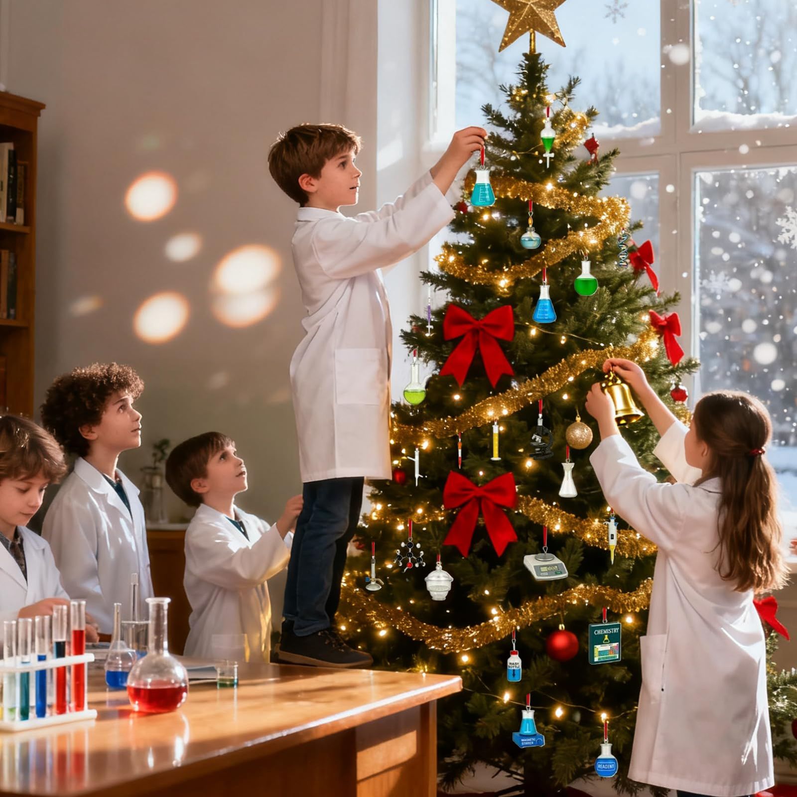 Science-Themed Ornaments on a Classroom Christmas Tree Science-Themed Ornaments on a Classroom Christmas Tree — Christmas Classroom Decor