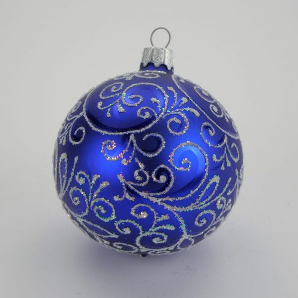 Royal Blue Ornament with Intricate Silver Filigree — Blue and Silver Christmas Tree