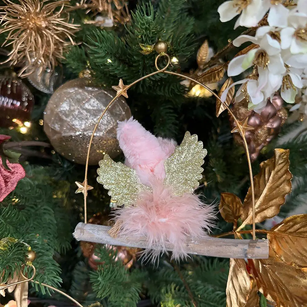 Pink Fabric Angel Ornament with Gold Glitter Wings — Pink and Gold Christmas Tree