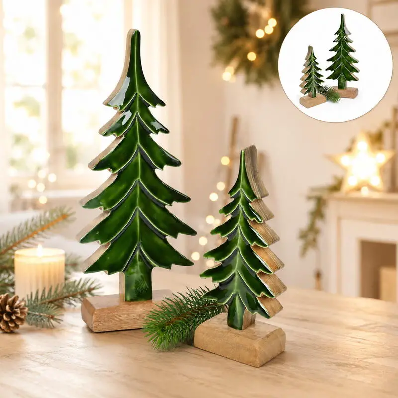 Modern Rustic Ceramic Christmas Trees on Shelf Modern Rustic Ceramic Christmas Trees on Shelf — Christmas Shelf Decor