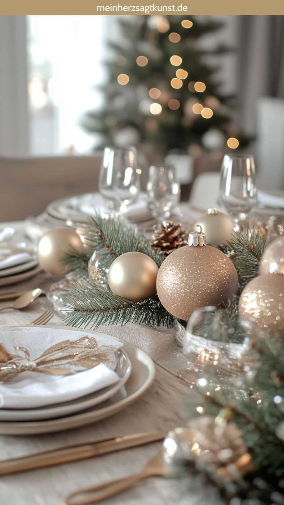 Sparkling Gold Ornaments for an Elegant Christmas Centerpiece Sparkling Gold Ornaments for an Elegant Christmas Centerpiece — Elegant Christmas Table Setting