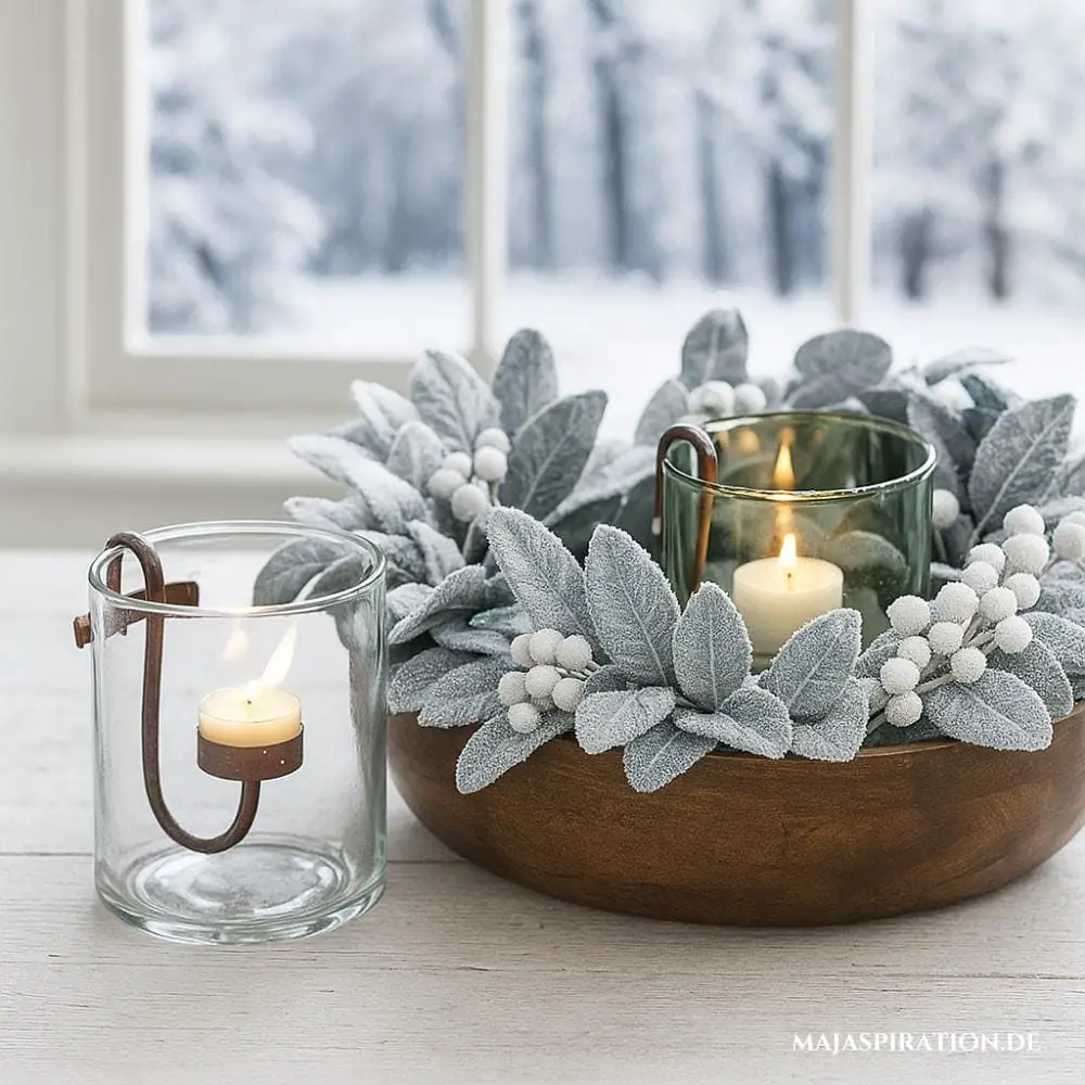 Rustic Winter Wreath Centerpiece with Frosted Foliage — Winter Decor After Christmas