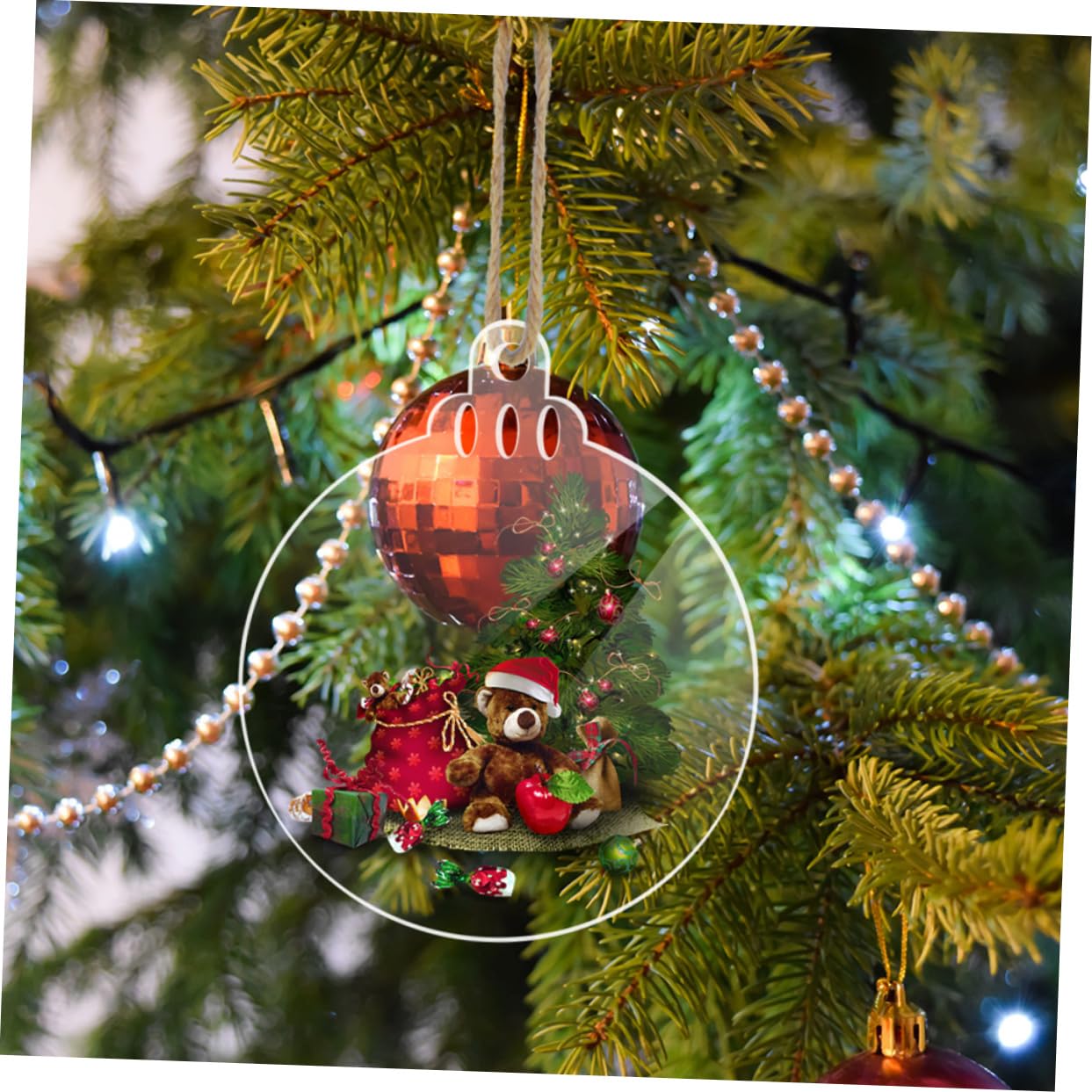 Clear Acrylic Ornament with Teddy Bear Scene — Ornament Christmas Tree