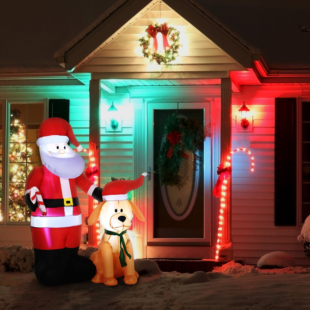 Inflatable Santa and Dog on Snowy Front Yard — Christmas Yard Decor