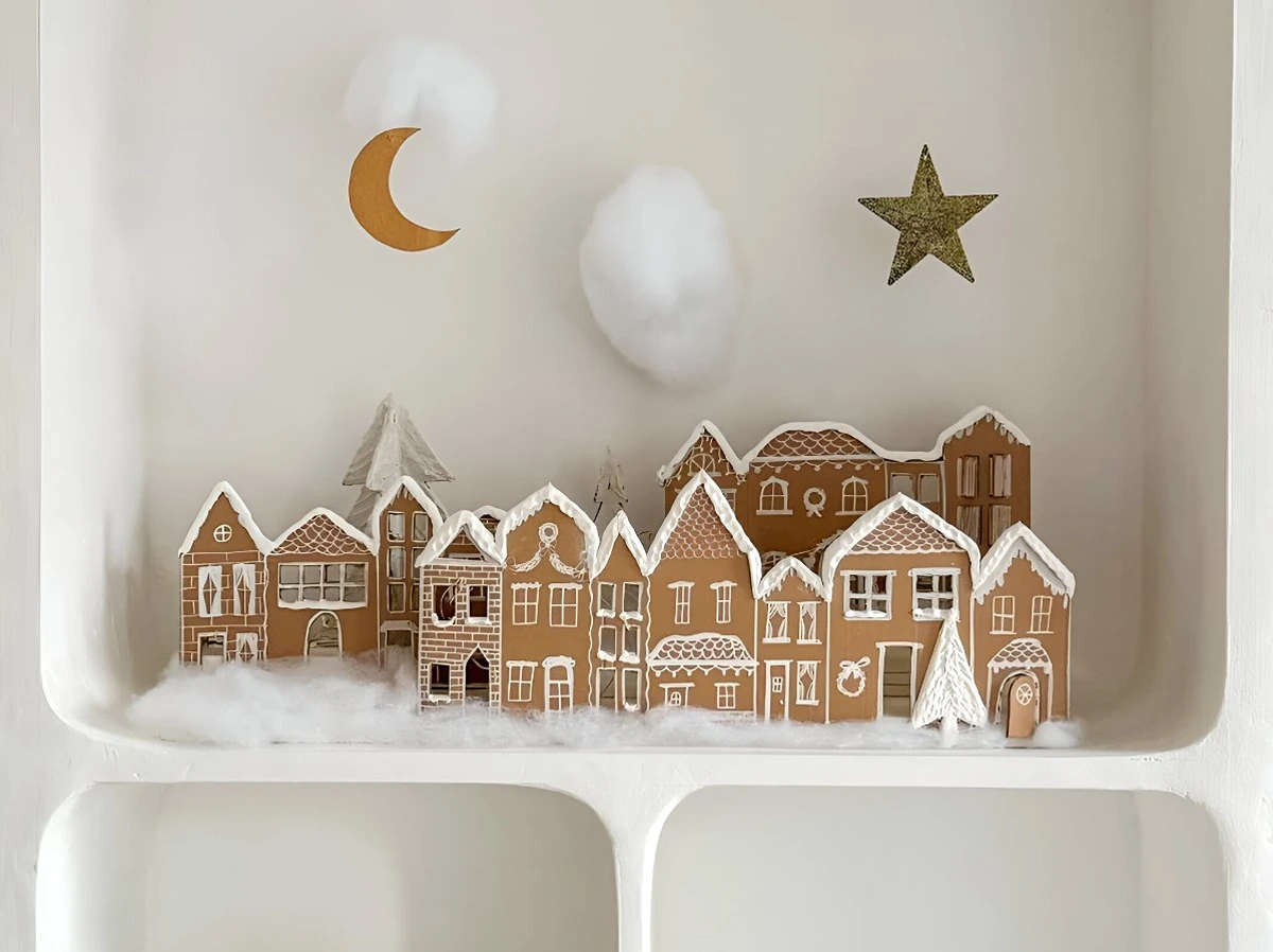 Whimsical Gingerbread Village on a Shelf — Christmas Village Display