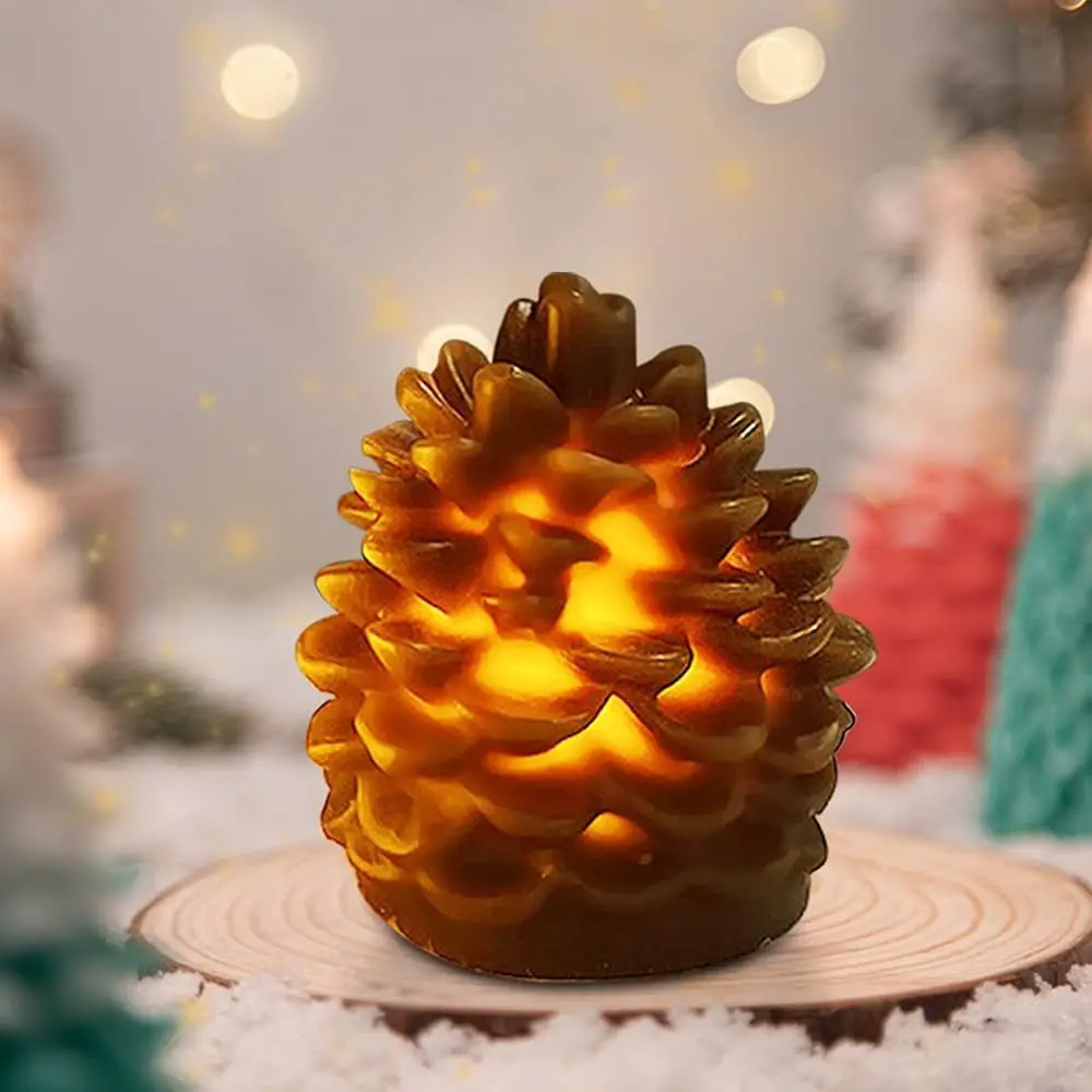 Realistic Pinecone Candle on a Wood Slice — Christmas Candle Decor