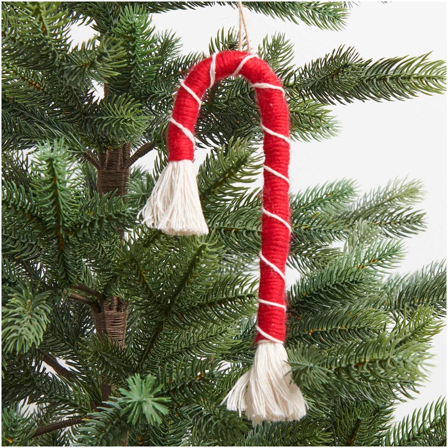 Christmas Tree Textured Boho Macrame Candy Cane Ornament Christmas Tree Textured Boho Macrame Candy Cane Ornament — Candy Cane Christmas Decor