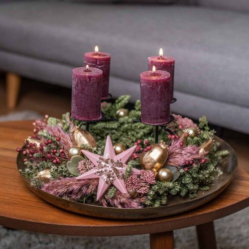 Rustic Advent Wreath with Purple Candles and Pink Star — Christmas Wreath