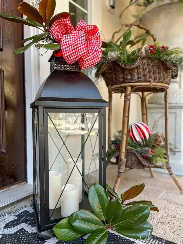 Adorn a Large Black Lantern with a Gingham Bow — Christmas Porch Lanterns