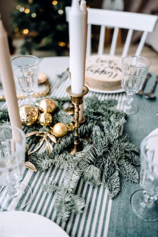 Rustic Modern Centerpiece with Lush Greenery and Brass Accents — Simple Christmas Centerpiece